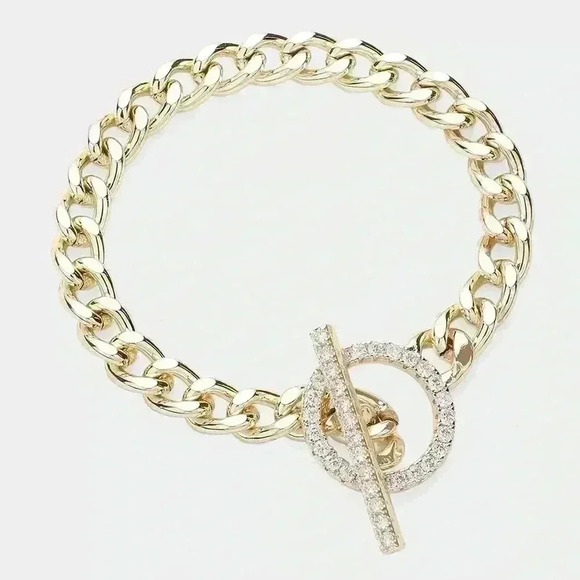 Gold Dipped Bracelet Pave Toggle Closure - Picture 1 of 3